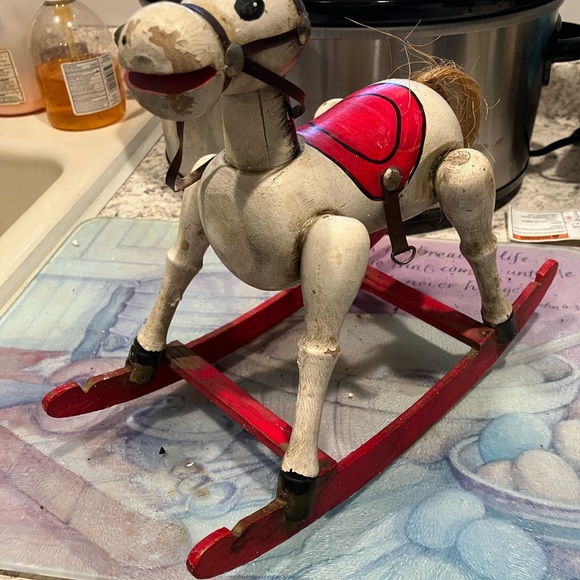 VTG Handmade Wooden Rocking Horse w/non working Music Box - Picture 4 of 11
